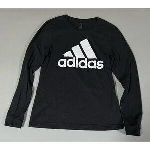 Black White Adidas Logo Graphic Long Sleeve T-Shirt Top Blouse Tee Size XS 🤍🖤